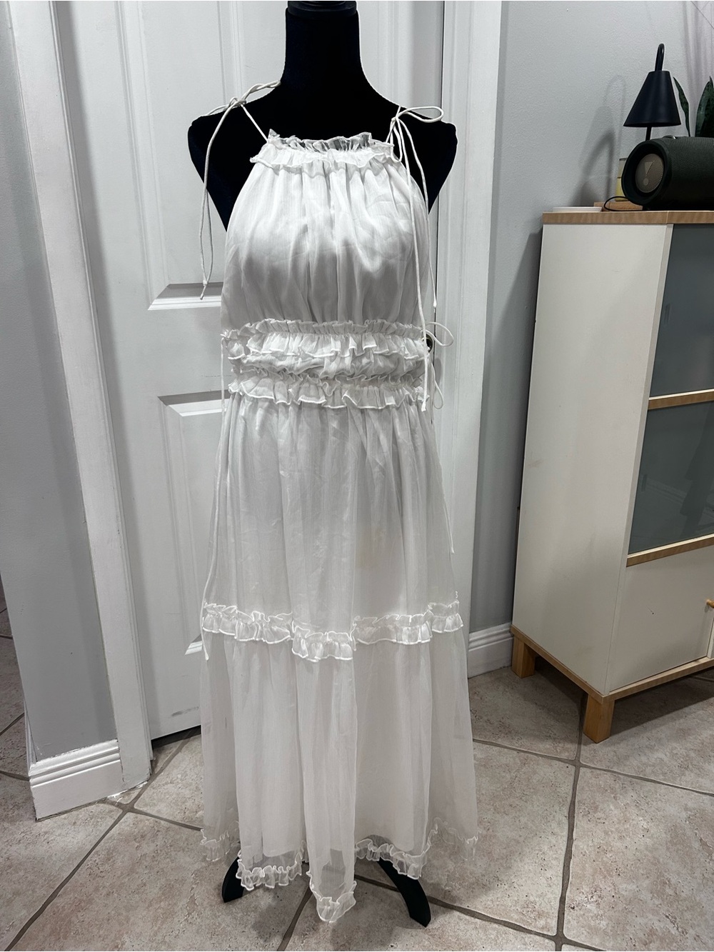 Lena White Ruffled Halter Maxi Dress